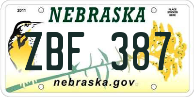NE license plate ZBF387