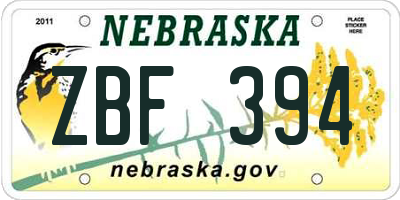 NE license plate ZBF394