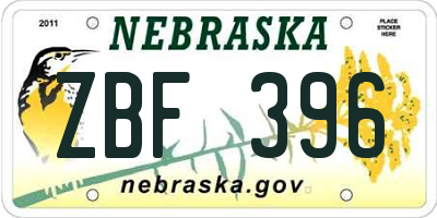 NE license plate ZBF396