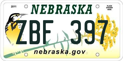 NE license plate ZBF397