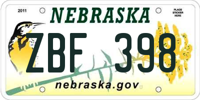 NE license plate ZBF398