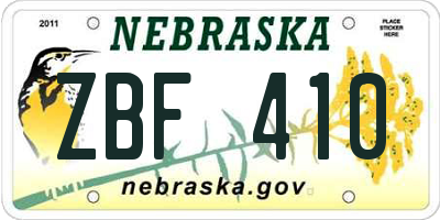 NE license plate ZBF410