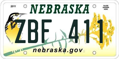 NE license plate ZBF411