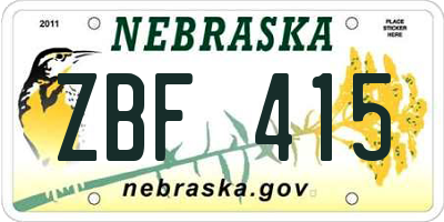 NE license plate ZBF415