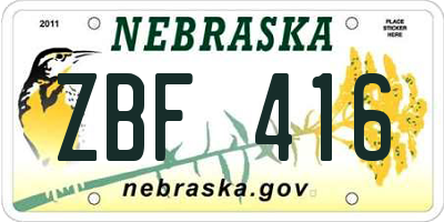 NE license plate ZBF416