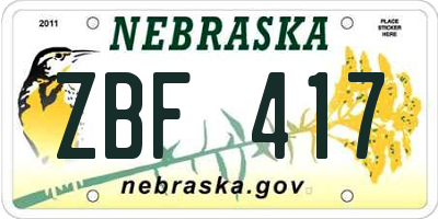 NE license plate ZBF417