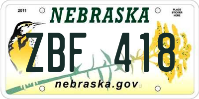 NE license plate ZBF418