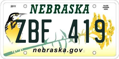 NE license plate ZBF419