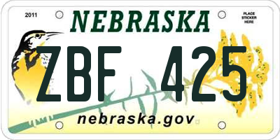 NE license plate ZBF425