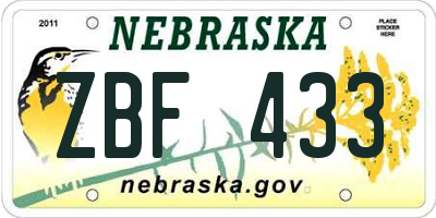 NE license plate ZBF433