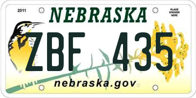 NE license plate ZBF435
