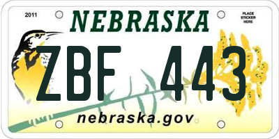 NE license plate ZBF443