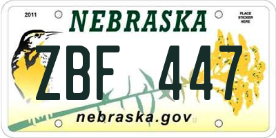 NE license plate ZBF447