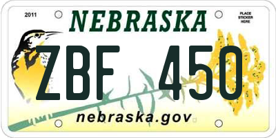 NE license plate ZBF450