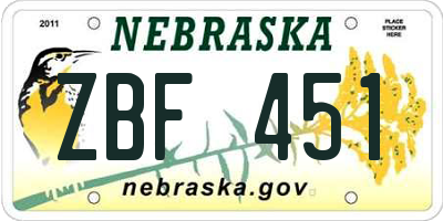 NE license plate ZBF451