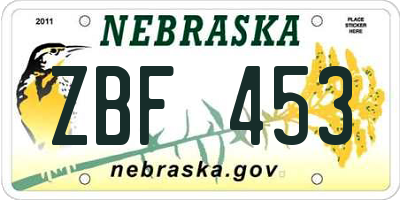 NE license plate ZBF453