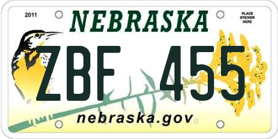 NE license plate ZBF455