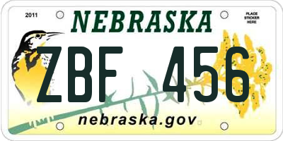 NE license plate ZBF456