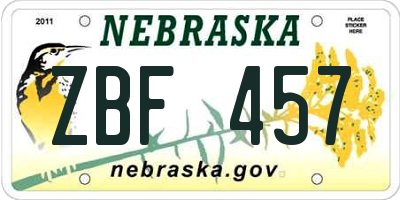NE license plate ZBF457