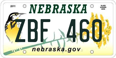 NE license plate ZBF460