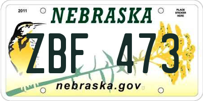 NE license plate ZBF473