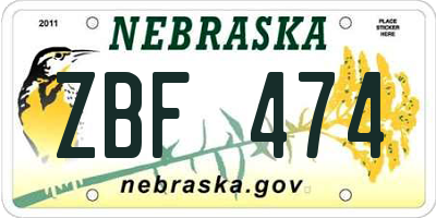 NE license plate ZBF474