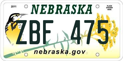 NE license plate ZBF475