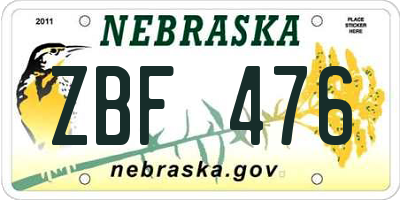 NE license plate ZBF476