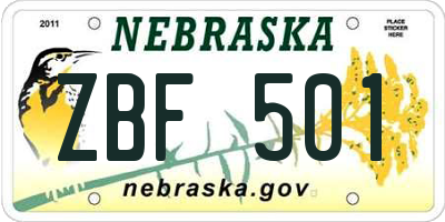 NE license plate ZBF501