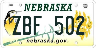 NE license plate ZBF502