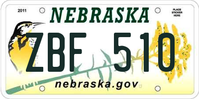 NE license plate ZBF510