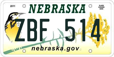 NE license plate ZBF514