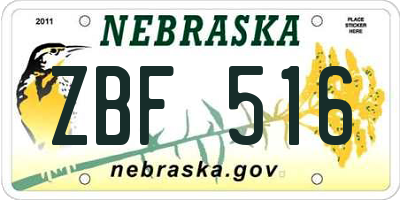 NE license plate ZBF516