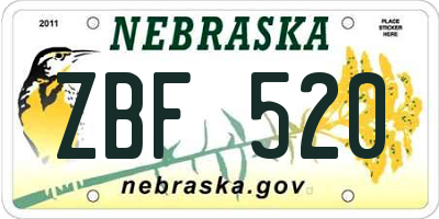 NE license plate ZBF520