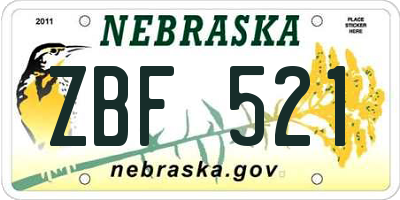 NE license plate ZBF521