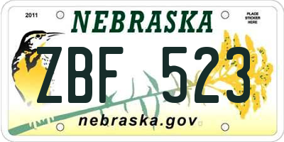 NE license plate ZBF523