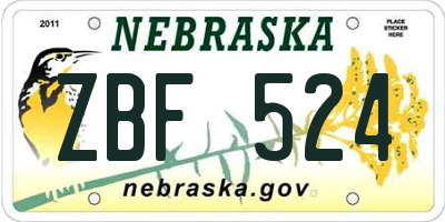 NE license plate ZBF524