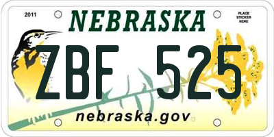 NE license plate ZBF525