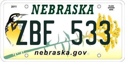 NE license plate ZBF533