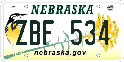 NE license plate ZBF534