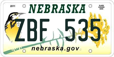 NE license plate ZBF535