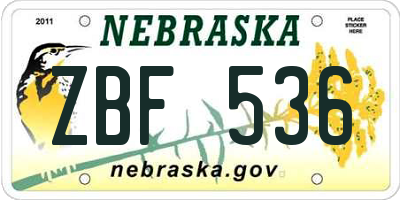 NE license plate ZBF536