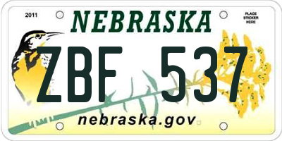 NE license plate ZBF537