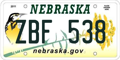 NE license plate ZBF538