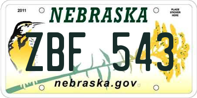 NE license plate ZBF543