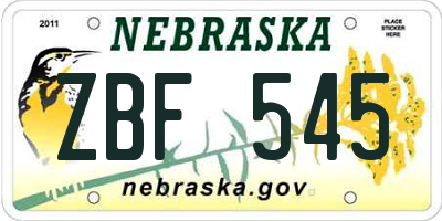 NE license plate ZBF545
