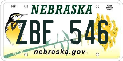 NE license plate ZBF546