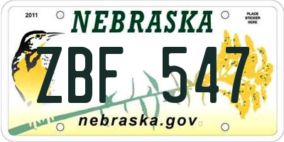 NE license plate ZBF547