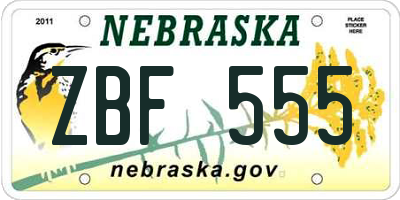 NE license plate ZBF555