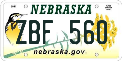 NE license plate ZBF560